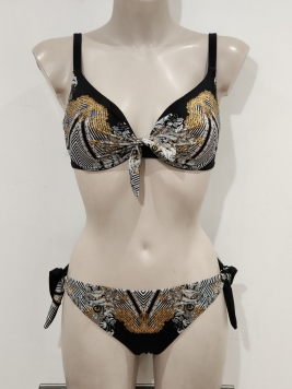 outlet - bikini coppe nero fantasia oro e grigio