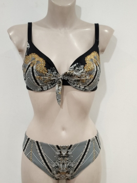 Outlet - bikini con coppe e ferretto nero fantasia oro e grigio