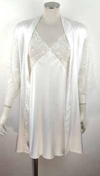 Completo da sposa camicia da notte pizzo + kimono satin - Wedding & Bridal pure silk Robe Kimono Nightgown set avorio