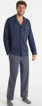 pigiama uomo invernale abbottonato caldo cotone blue pois warm cotton winter mans pyjama