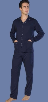 pigiama uomo invernale abbottonato cotone blue warm cotton winter mans pyjama